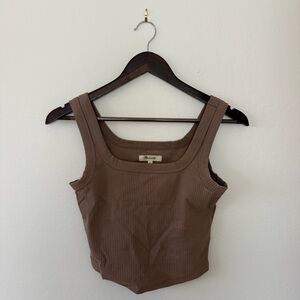 Madewell Ribbed Square-Neck Crop Tank Top Brown XS